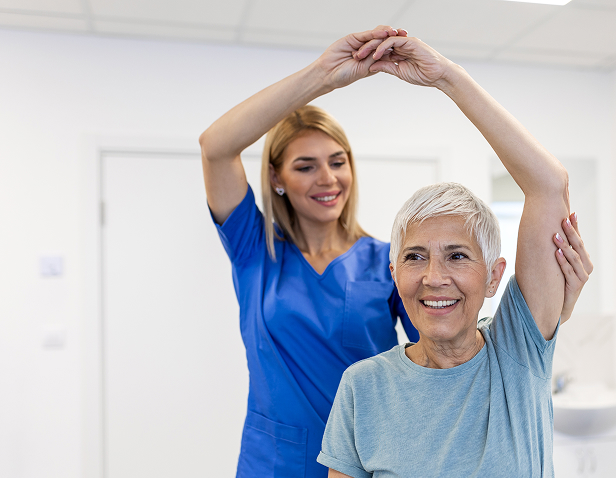 nurse and patient stretching